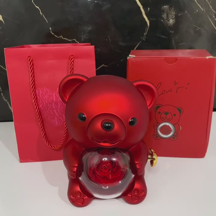 Colar Laço de Amor + Urso com Rosa Eterna